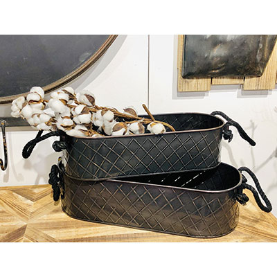 Set of 2 Glossy Bronze Rope Handled Trays 